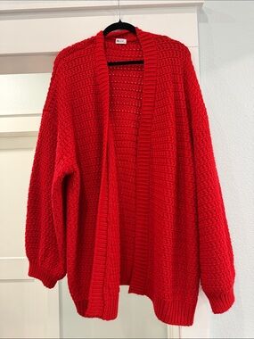 Women’s Open-Front Chunky Knit Cardigan - Red